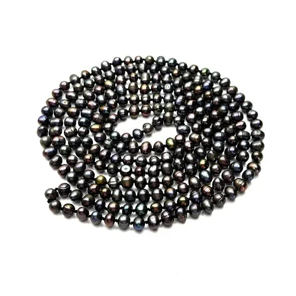 Vintage 66" Peacock Baroque Pearl Necklace — Hand-knotted, Lustrous & Fab — EUC - Picture 2 of 12